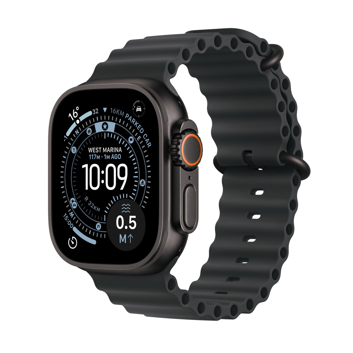 Apple Watch Ultra 3 de 49 mm en titanio negro con correa Ocean negra — foto 1 de 8