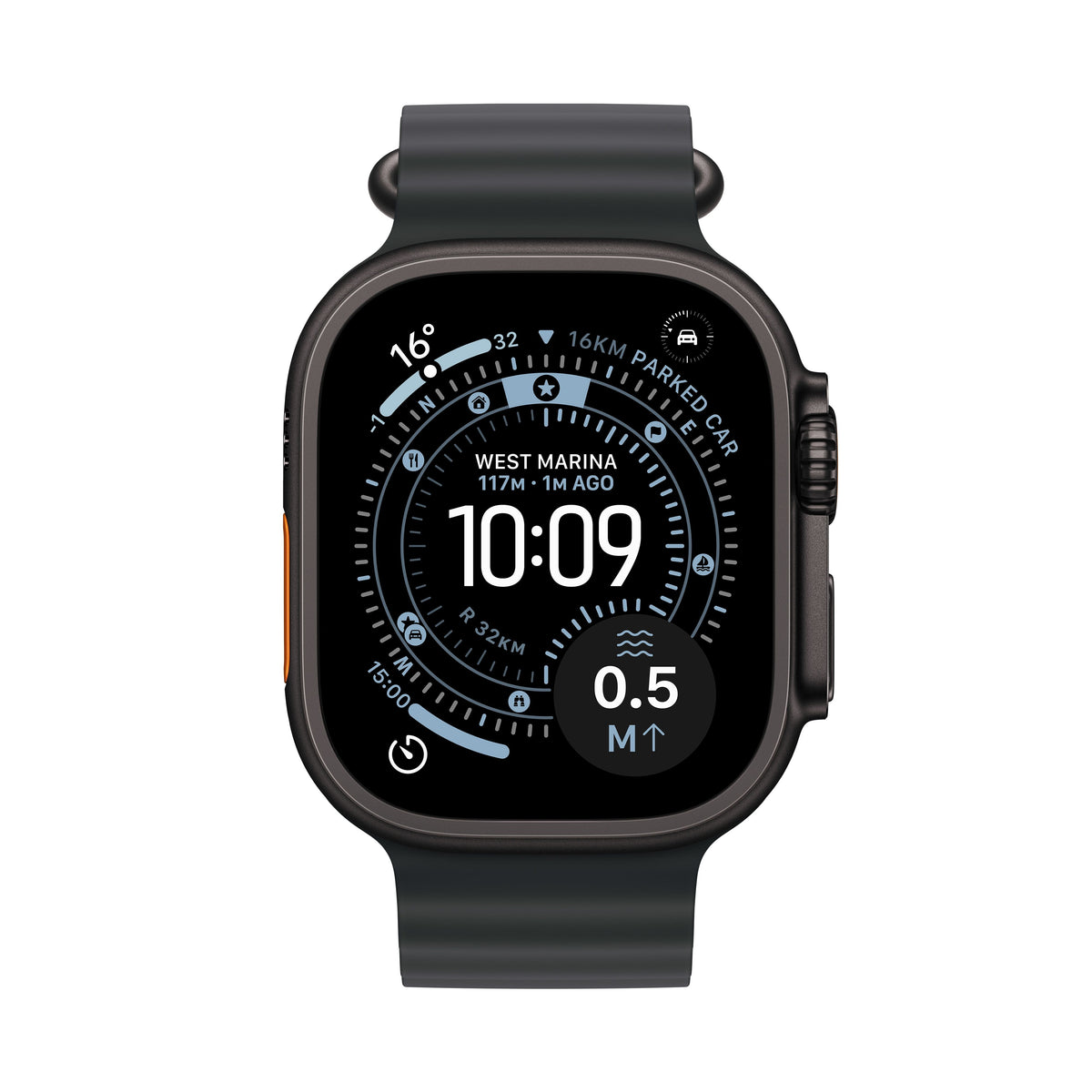 Apple Watch Ultra 3 de 49 mm en titanio negro con correa Ocean negra — foto 2 de 8