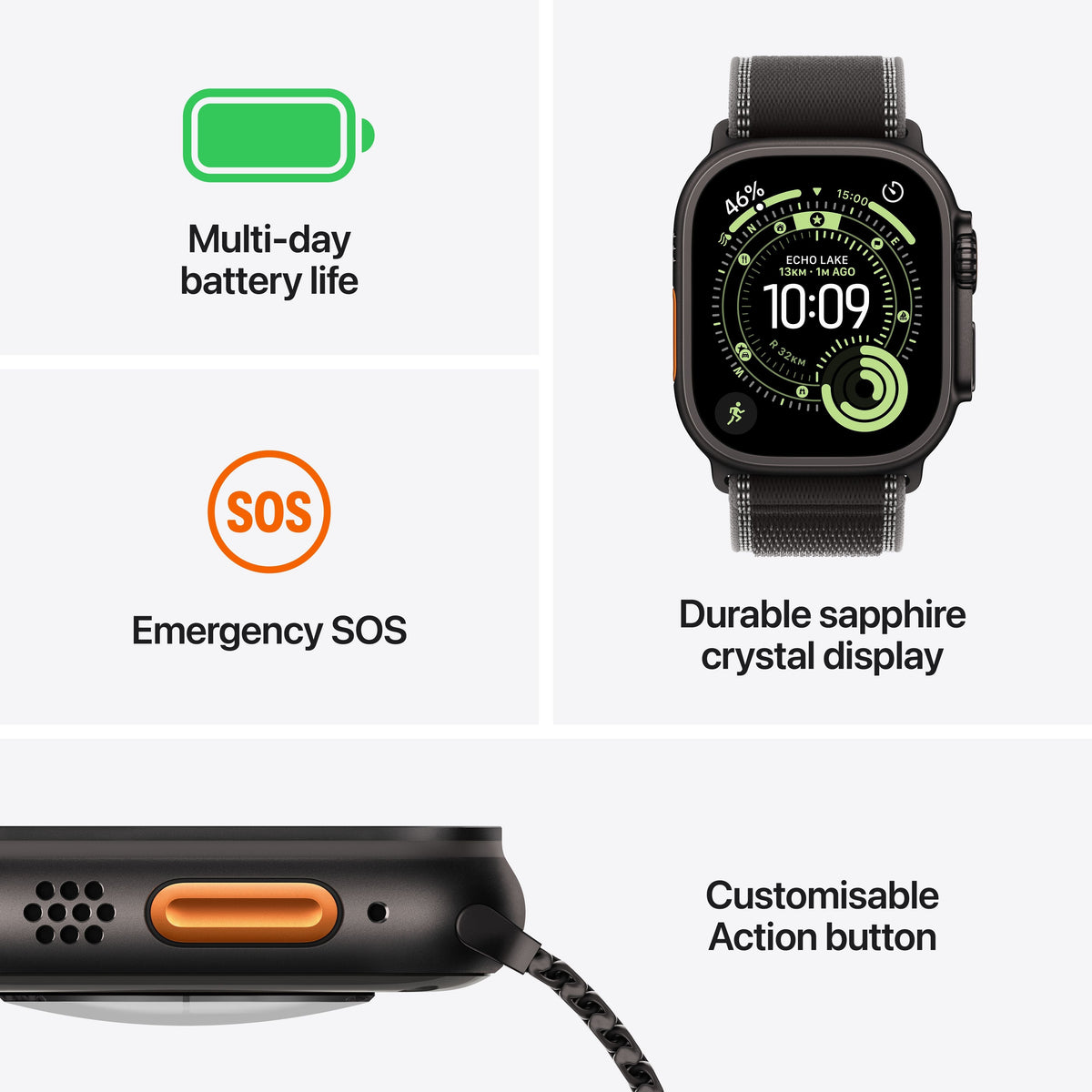 Apple Watch Ultra 3 de 49 mm en titanio negro con correa Ocean negra — foto 3 de 8